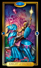 Picture of Knight of Swords card from Easy Tarot kit